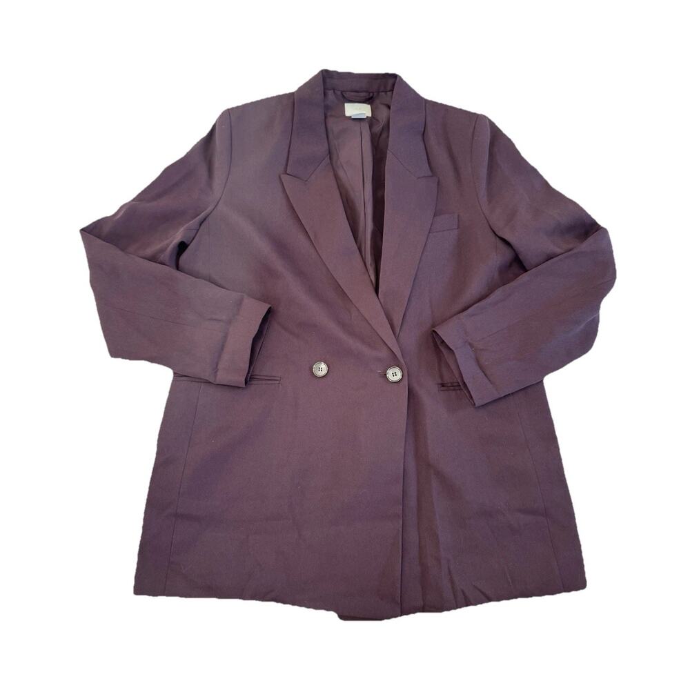 H&M Purple Double-Breasted Blazer Notch Lapel Long Women's Size M
